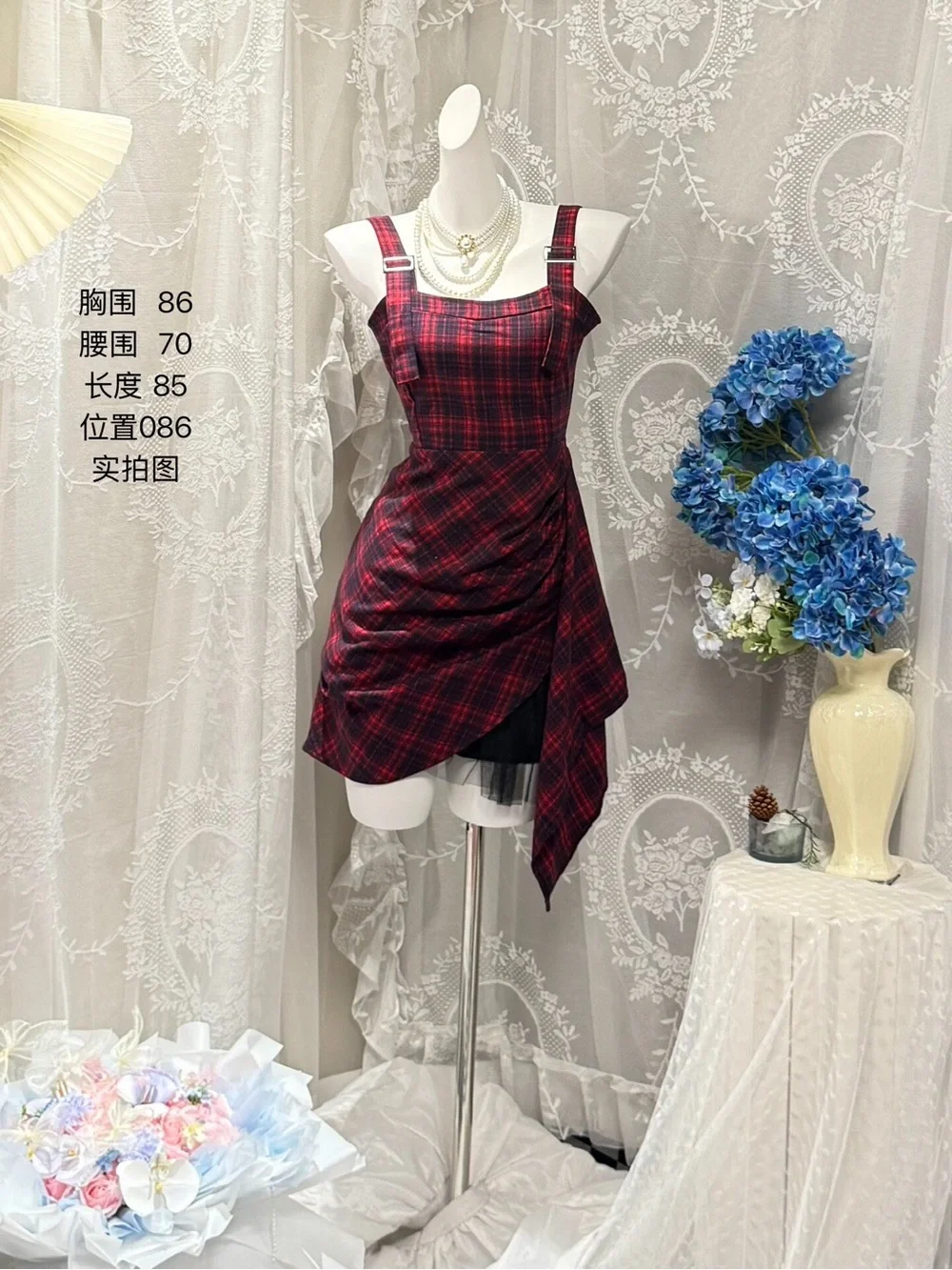 Red Black Plaid Asymmetric Mini Dress